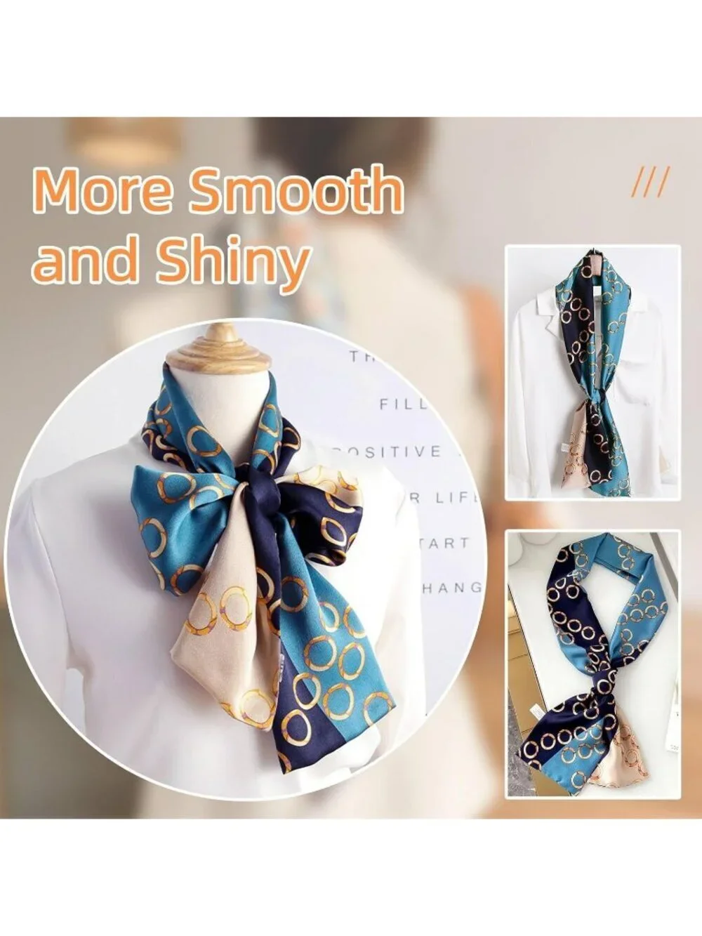 Women's Blue Circle Stylish Silky Satin Headscarf Wrap Lightweight Scarves Scarf